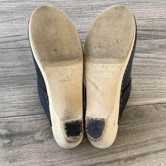 Maguba Sweden Clogs Women 9.5 EU 40 Black Leather Wooden Heel Platform Slip On - Picture 8 of 15